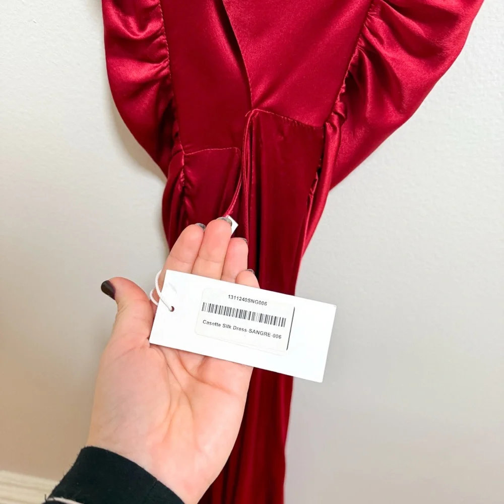 Reformation Cassette high neck cowl silk red dress sangre red NWT Size 6 formal - Picture 12 of 16